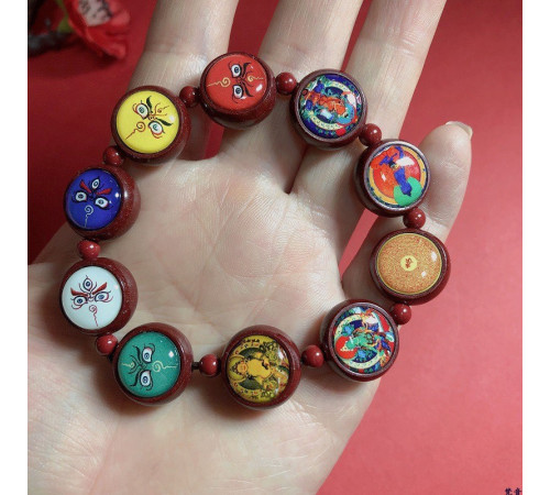 Тибетський браслет Кінарі з 555 Багатства для 9 періоду з Буддою Медицини, Тара, Джамбал, Манжушрі