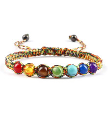 Тибетський браслет ручної роботи Життєвої Сили 7 Чакр для захисту Аметист, Ляпіс, Малахіт, Агат, Тигровий око,