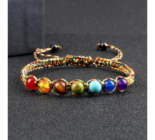 Тибетський браслет ручної роботи Життєвої Сили 7 Чакр для захисту Аметист, Ляпіс, Малахіт, Агат, Тигровий око,