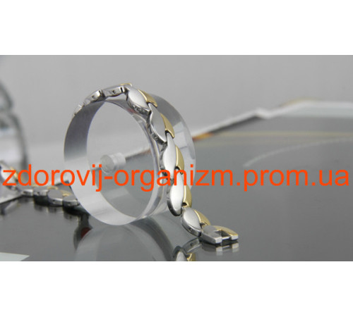 Магнітний сталевий браслет із турмаліном 4В1 срібло та позолотою