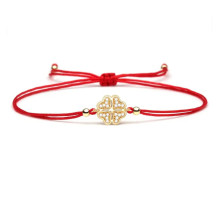 Браслет червона нитка чотирилиста конюшина з цирконієм на велике удачу та гроші