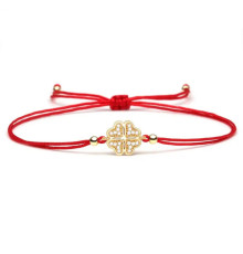 Браслет червона нитка чотирилиста конюшина з цирконієм на велике удачу та гроші