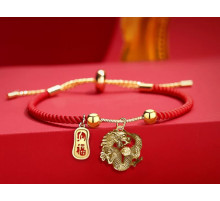 Тибетський Браслет Золотий Дракон на червоній нитці з мантрами для багатства та підсилювача удачі, збереження грошей