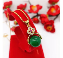 Золота підвіска Чотиральна конюшина із зеленим турмаліном у формі сфери та фіанти для удачі та Здоров'я Денег