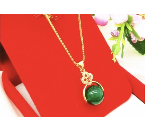 Золота підвіска Чотиральна конюшина із зеленим турмаліном у формі сфери та фіанти для удачі та Здоров'я Денег