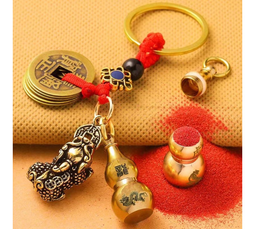 Сакральний Брелок Дракон Пі Яо з гарбузом Ву-Лу та монетамиської пудрою для Багатства та Довгоріччя та удачі