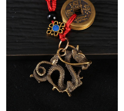 Брелок Тибетський Містичний Дракон із китайськими монетами для удачі, Багатства, Захисту, Здоров'я та тривалої життя