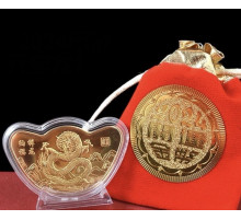 Золота монета Сузірзія Зеленого Дракона з символом Фук для удачі, Успіху, Здоров'я, щастя й процвітання