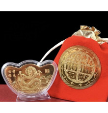 Золота монета Сузірзія Зеленого Дракона з символом Фук для удачі, Успіху, Здоров'я, щастя й процвітання