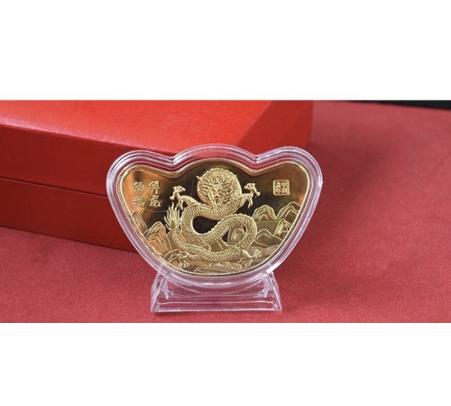 Золота монета Сузірзія Зеленого Дракона з символом Фук для удачі, Успіху, Здоров'я, щастя й процвітання