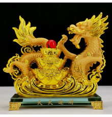 Статуетка Золотий Дракон із вазою багатства, для процвітання, Ізобіля та Здоров'я Фук 19*17см