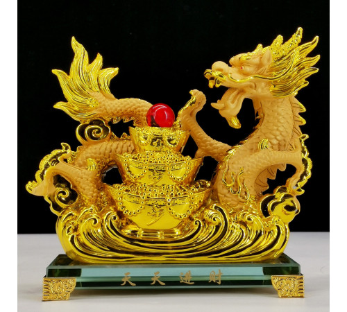 Статуетка Золотий Дракон із вазою багатства, для процвітання, Ізобіля та Здоров'я Фук 19*17см