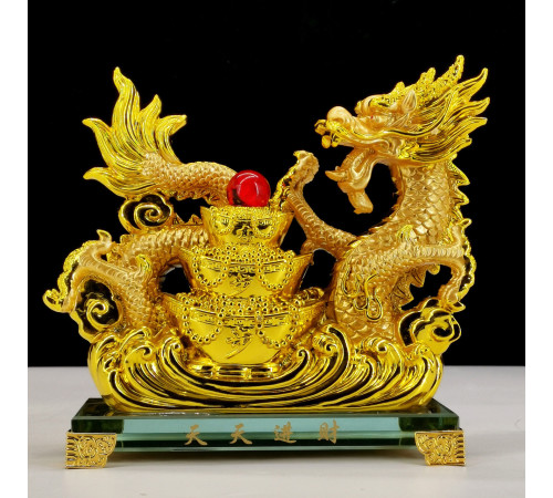 Статуетка Золотий Дракон із вазою багатства, для процвітання, Ізобіля та Здоров'я Фук 19*17см