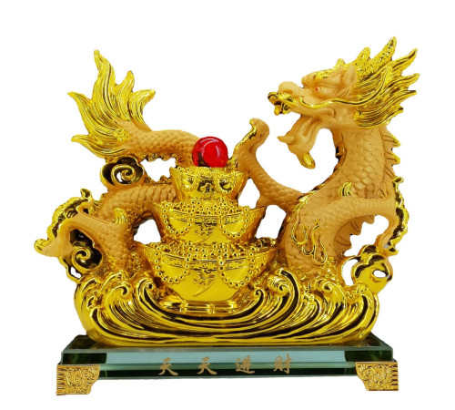 Статуетка Золотий Дракон із вазою багатства, для процвітання, Ізобіля та Здоров'я Фук 19*17см