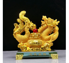 Статуетка Золотий Дракон і Фенікс Інь і Ян із горщиком золота для Багатства, Любові з мантрами Желаний