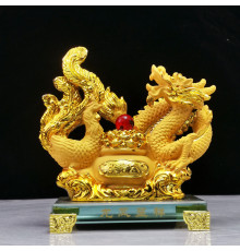 Статуетка Золотий Дракон і Фенікс Інь і Ян із горщиком золота для Багатства, Любові з мантрами Желаний
