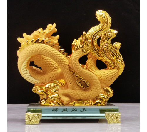 Статуетка Золотий Дракон і Фенікс Інь і Ян із горщиком золота для Багатства, Любові з мантрами Желаний