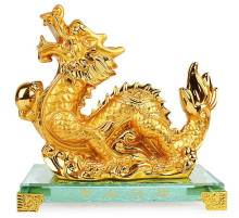 Статуетка Золотий Сакральний Фантастичний Дракон для Багатства та процвітання на 9 період удачі 18*16 см