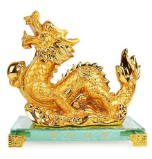 Статуетка Золотий Сакральний Фантастичний Дракон для Багатства та процвітання на 9 період удачі 18*16 см