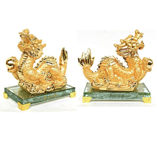 Статуетка Золотий Сакральний Фантастичний Дракон для Багатства та процвітання на 9 період удачі 18*16 см