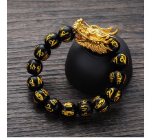 Браслет Дракон із захисною мантрою з Чорного Агата для Здоров'я, Захисти та Багатство з Сінгапуру на 9 період