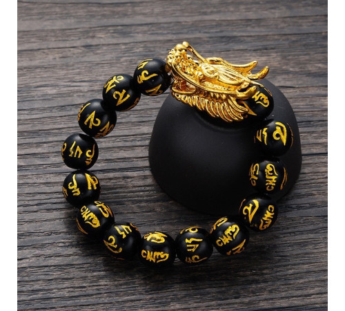 Браслет Дракон із захисною мантрою з Чорного Агата для Здоров'я, Захисти та Багатство з Сінгапуру на 9 період