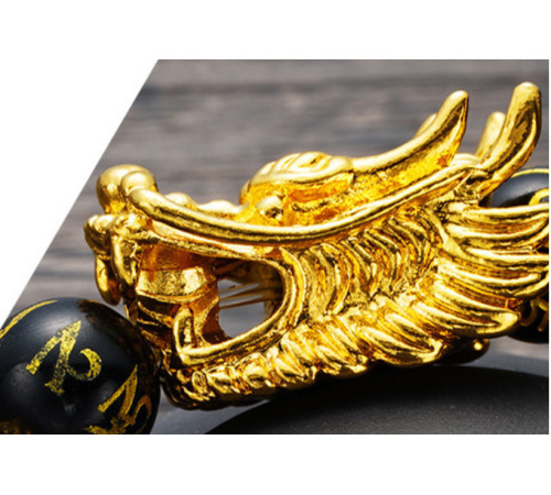 Браслет Дракон із захисною мантрою з Чорного Агата для Здоров'я, Захисти та Багатство з Сінгапуру на 9 період