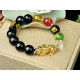 Браслет Золотий Пі Яо з Чорного Агата Онікса з намистиною Дзі 5 різновидів Багатства з мантрами для бажань 9 період
