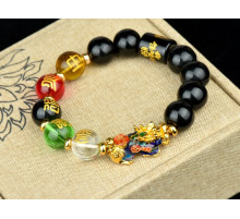 Браслет Пі Яо Удачі з Чорного Агата Онікса з намистиною Дзі 5 різновидів Багатства з мантрами для бажань 9 період