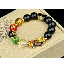 Браслет Пі Яо Удачі з Чорного Агата Онікса з намистиною Дзі 5 різновидів Багатства з мантрами для бажань 9 період