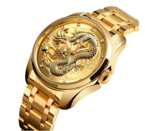 Золотий годинник із Драконом зі світними стрілками та фіанітами із золотим циферблатом для удачі, Здоров'я