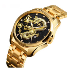 Золотий годинник із Драконом зі світними стрілками та фіанітами з чорним циферблатом для удачі, Здоров'я