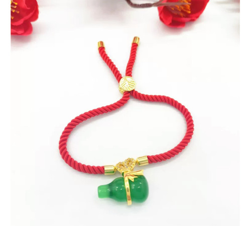 Тибетський Браслет на червоній нитці Гарбуз Ву Лу для здоров'я й повноцінного життя Будди Медицини з нефриту