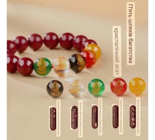 Ексклюзивний Сінгапурський Браслет із Кинарі П'ять Джамбал із сакральними мантрами 5 Супер Багатств 9 період