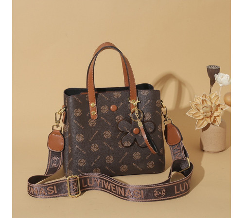 Брендова сумка з Чотирилисним Клевером і Брелоком Удачі для приваблення грошей коричневий колір