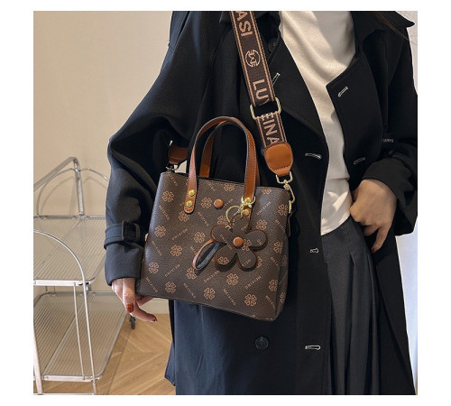 Брендова сумка з Чотирилисним Клевером і Брелоком Удачі для приваблення грошей коричневий колір