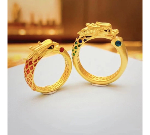Золоте кільце Дракон і Фенікс пара для щастя й процвітання, Удача в сім'ї, Удача на 20 років