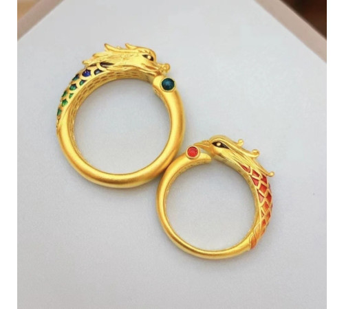 Золоте кільце Дракон і Фенікс пара для щастя й процвітання, Удача в сім'ї, Удача на 20 років