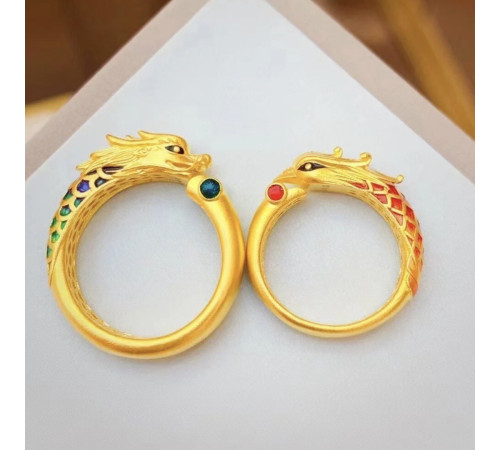 Золоте кільце Дракон і Фенікс пара для щастя й процвітання, Удача в сім'ї, Удача на 20 років