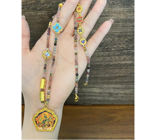 Тибетська Сакральна Турмалінова Підвіска Зелена Тара 5 Різновидів Багатства, Процвітання і Здоров'я на 9 період