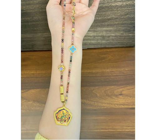 Тибетська Сакральна Турмалінова Підвіска Зелена Тара 5 Різновидів Багатства, Процвітання і Здоров'я на 9 період