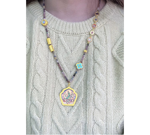 Тибетська Сакральна Турмалінова Підвіска Зелена Тара 5 Різновидів Багатства, Процвітання і Здоров'я на 9 період