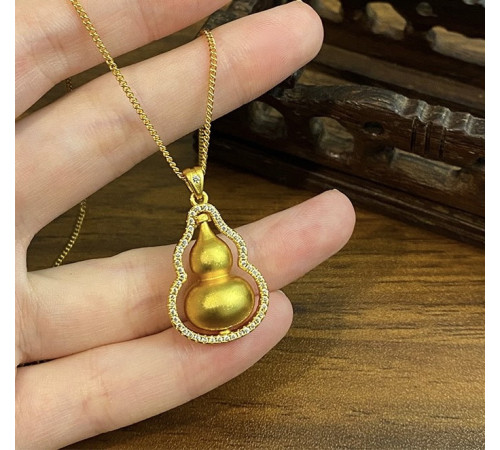 Золота Підвіска Гарбуз Ву Лу з фіанітами для гарного Здоров'я та Ісцелення, Велика Удача в 9 періоді