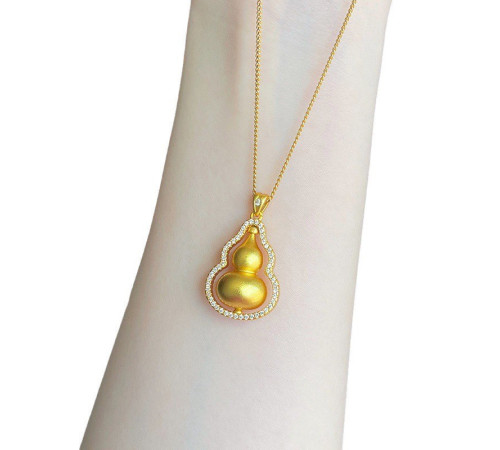 Золота Підвіска Гарбуз Ву Лу з фіанітами для гарного Здоров'я та Ісцелення, Велика Удача в 9 періоді