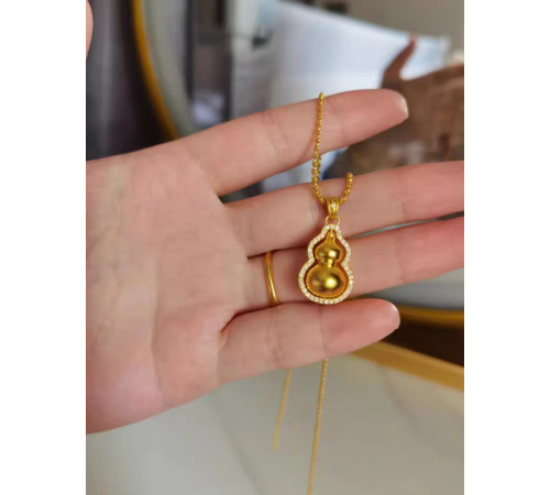 Золота Підвіска Гарбуз Ву Лу з фіанітами для гарного Здоров'я та Ісцелення, Велика Удача в 9 періоді