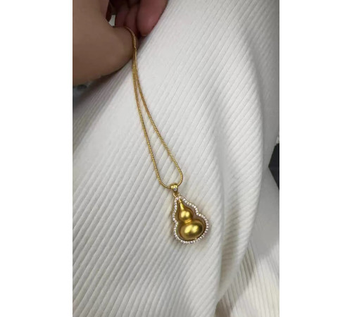 Золота Підвіска Гарбуз Ву Лу з фіанітами для гарного Здоров'я та Ісцелення, Велика Удача в 9 періоді