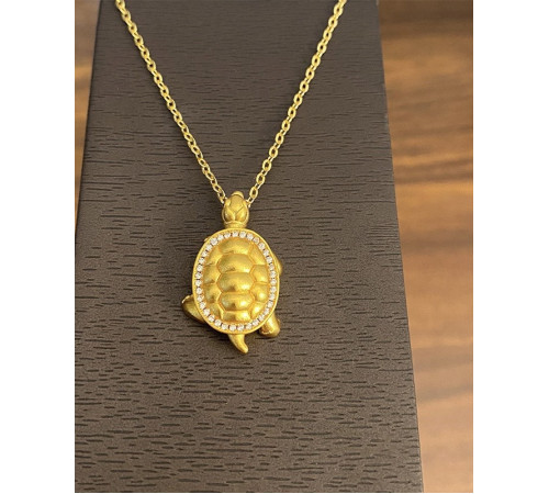 Тибетська Золота підвіска Черепаха з Фіанітами для правильного часу, здоров'я, багатство, довголіття