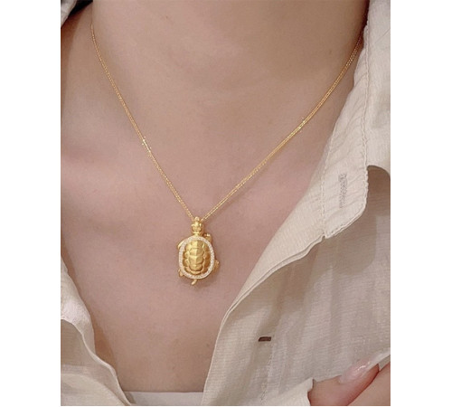 Тибетська Золота підвіска Черепаха з Фіанітами для правильного часу, здоров'я, багатство, довголіття