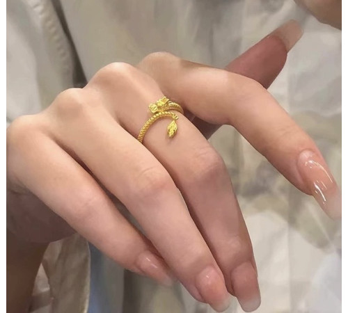 Тибетське Золоте кільце Сакральний Дракон із фіанітами для здійснення ваших бажань у 9 періоді та удачі