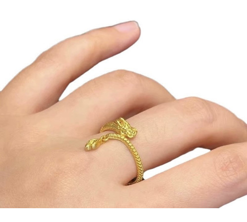 Тибетське Золоте кільце Сакральний Дракон із фіанітами для здійснення ваших бажань у 9 періоді та удачі